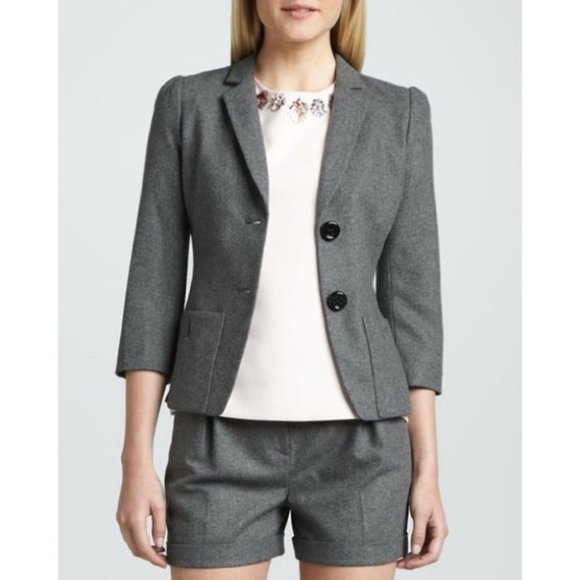 Kate Spade Melita Tweed Button 3/4 Length Sleeves Blazer Jacket Gray Size 4